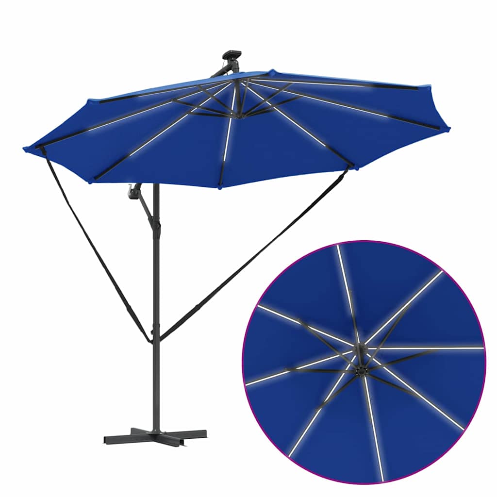 vidaXL Sonnenschirm mit LED-Lichtleisten Azurblau 294 x 294 x 248 cm