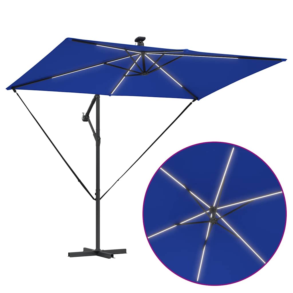 vidaXL Sonnenschirm mit LED-Lichtleisten Azurblau 294 x 200 x 270 cm
