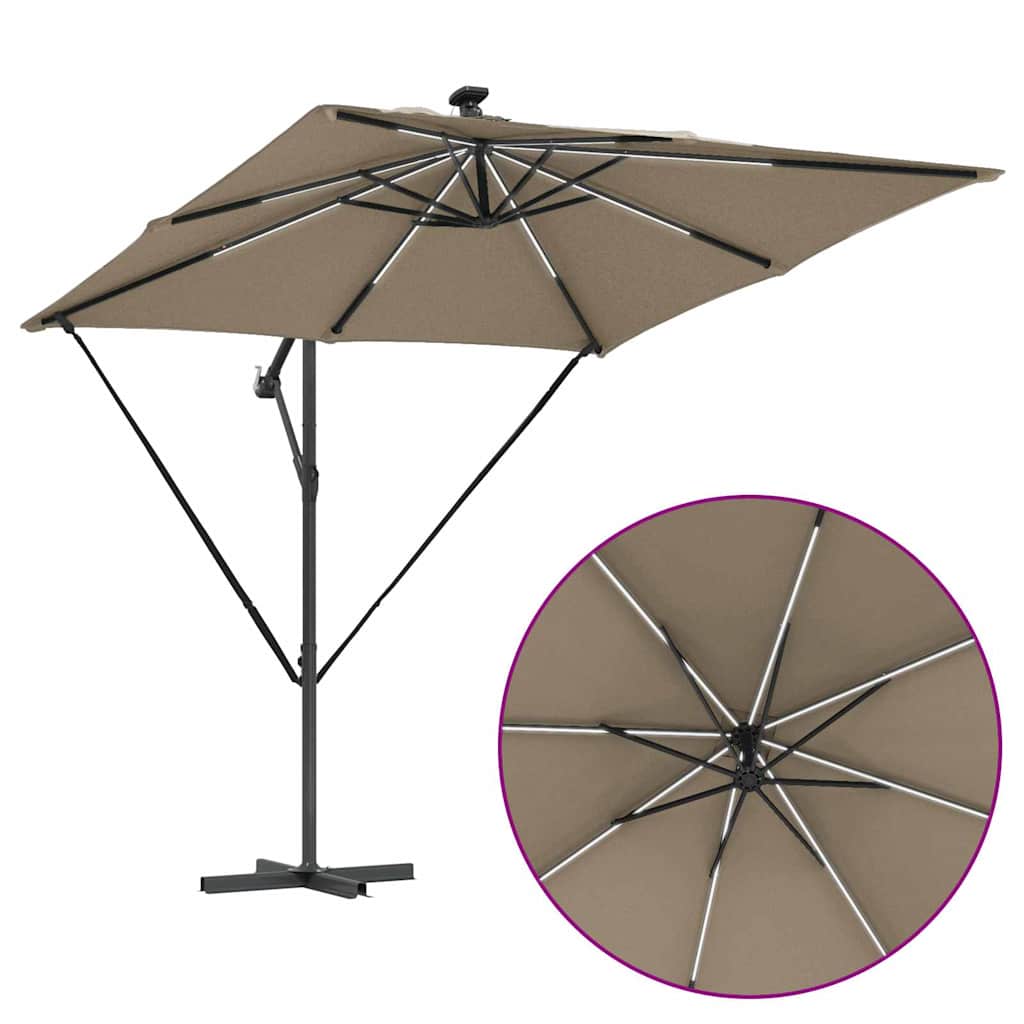 vidaXL Parasol déporté Banane Taupe 249 x 249 x 250 cm