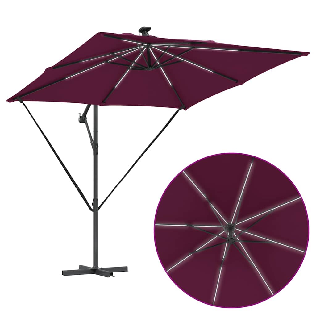 vidaXL Parasol déporté banane bordeaux 249 x 249 x 250 cm