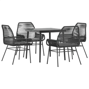 vidaXL 5-tlg. Garten-Essgruppe mit Kissen Schwarz Poly Rattan Glas