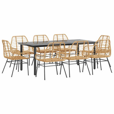 vidaXL Salon de jardin à dîner 9 pcs Résine tressée Marron Verre