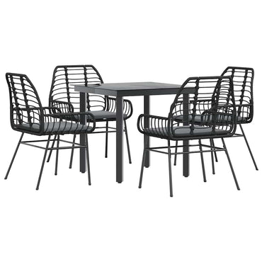 vidaXL 5-tlg. Garten-Essgruppe mit Kissen Schwarz Poly Rattan Glas