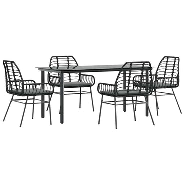 vidaXL 5-tlg. Garten-Essgruppe mit Kissen Schwarz Poly Rattan Glas