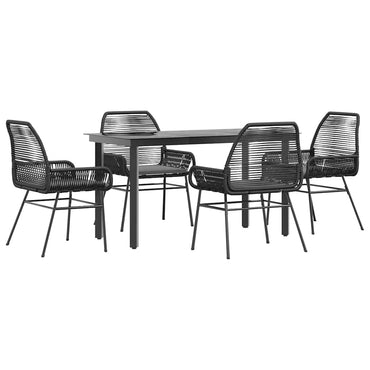 vidaXL 5-tlg. Garten-Essgruppe mit Kissen Schwarz Poly Rattan Glas