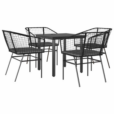 vidaXL 5-tlg. Garten-Essgruppe mit Kissen Schwarz Poly Rattan Glas