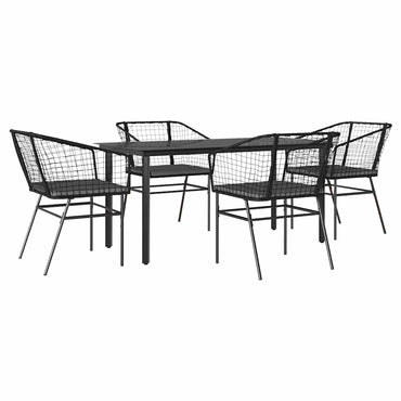vidaXL 5-tlg. Garten-Essgruppe mit Kissen Schwarz Poly Rattan Glas