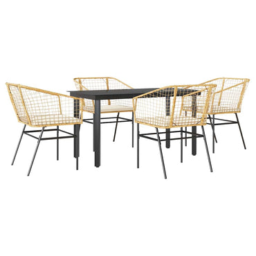 vidaXL 5-tlg. Garten-Essgruppe mit Kissen Braun Poly Rattan Glas