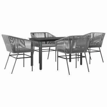vidaXL 5-tlg. Garten-Essgruppe mit Kissen Grau Poly Rattan Glas