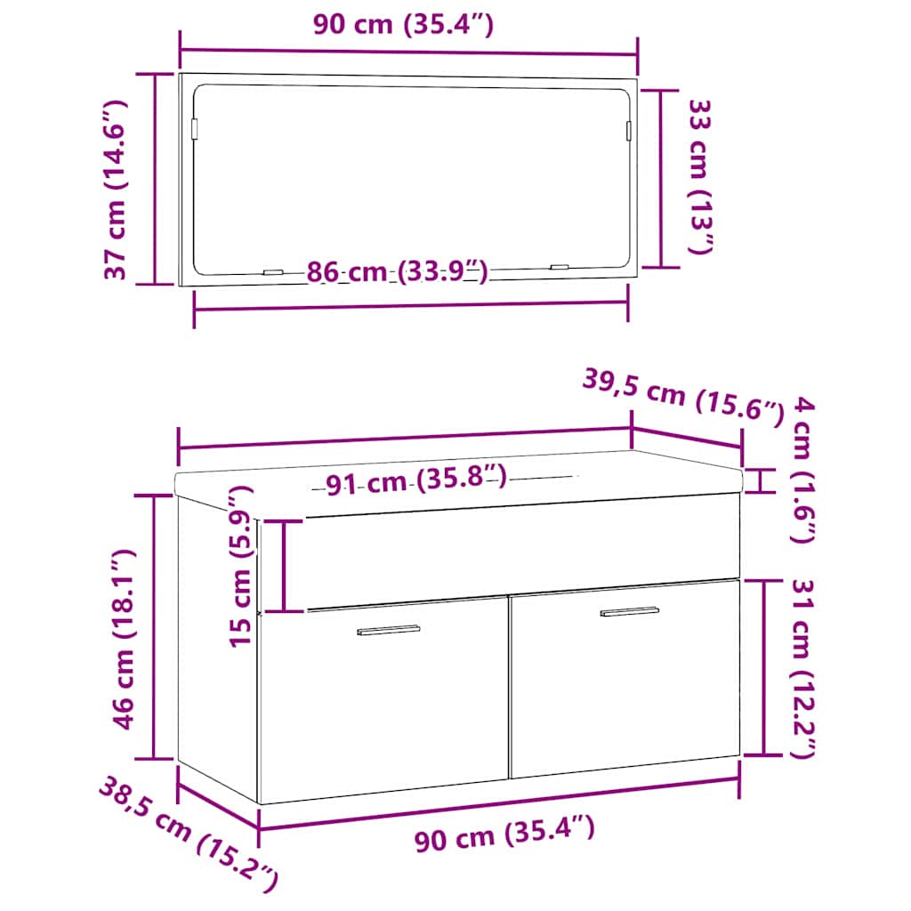 vidaXL Badezimmermöbel-Set 3 pcs Schwarz Eichen-Optik Holzwerkstoff