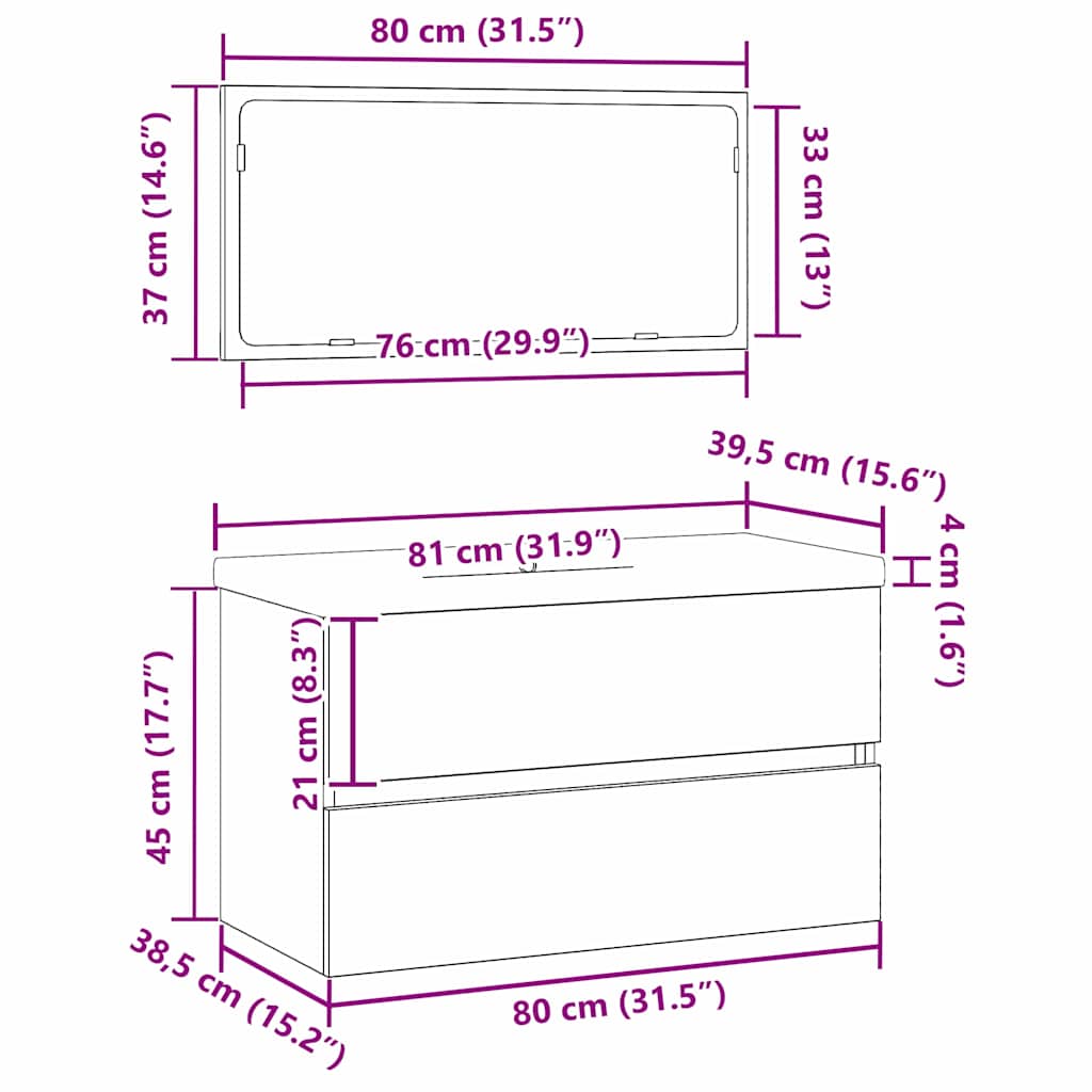vidaXL Badezimmermöbel-Set 3 pcs Schwarz Eichen-Optik Holzwerkstoff