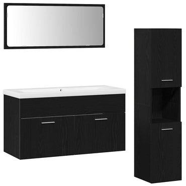 vidaXL Ensemble de meubles de salle de bain 4 pcs Noir aspect chêne Aggloméré