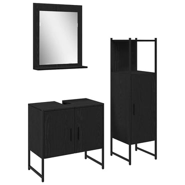 vidaXL Badezimmermöbel-Set mit Regal 3 pcs Schwarz Holzwerkstoff