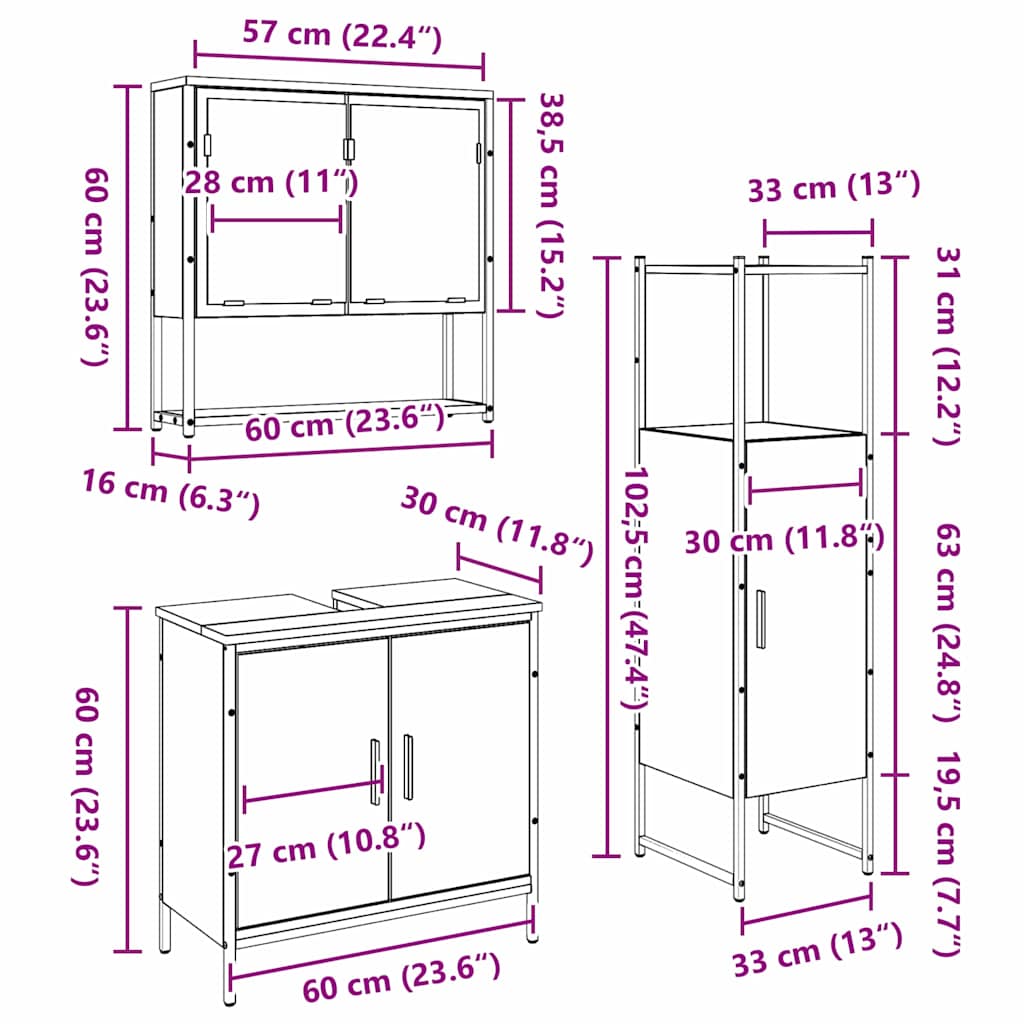 Badezimmermöbel-Set mit Regal mit Tür 3 pcs Braun Holzwerkstoff