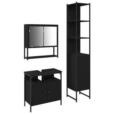 vidaXL Badezimmermöbel-Set 3 pcs Schwarz Eichen-Optik Holzwerkstoff