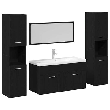 vidaXL Ensemble de meubles de salle de bain 4 pcs Noir aspect chêne Aggloméré