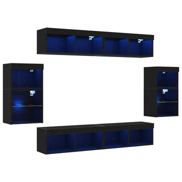 vidaXL TV-Schrankset 8 pcs Schwarz Eichen-Optik Holzwerkstoff