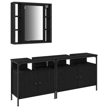 vidaXL Badezimmer Waschbeckenmöbel mit Tür 3 pcs Schwarz Holzwerkstoff