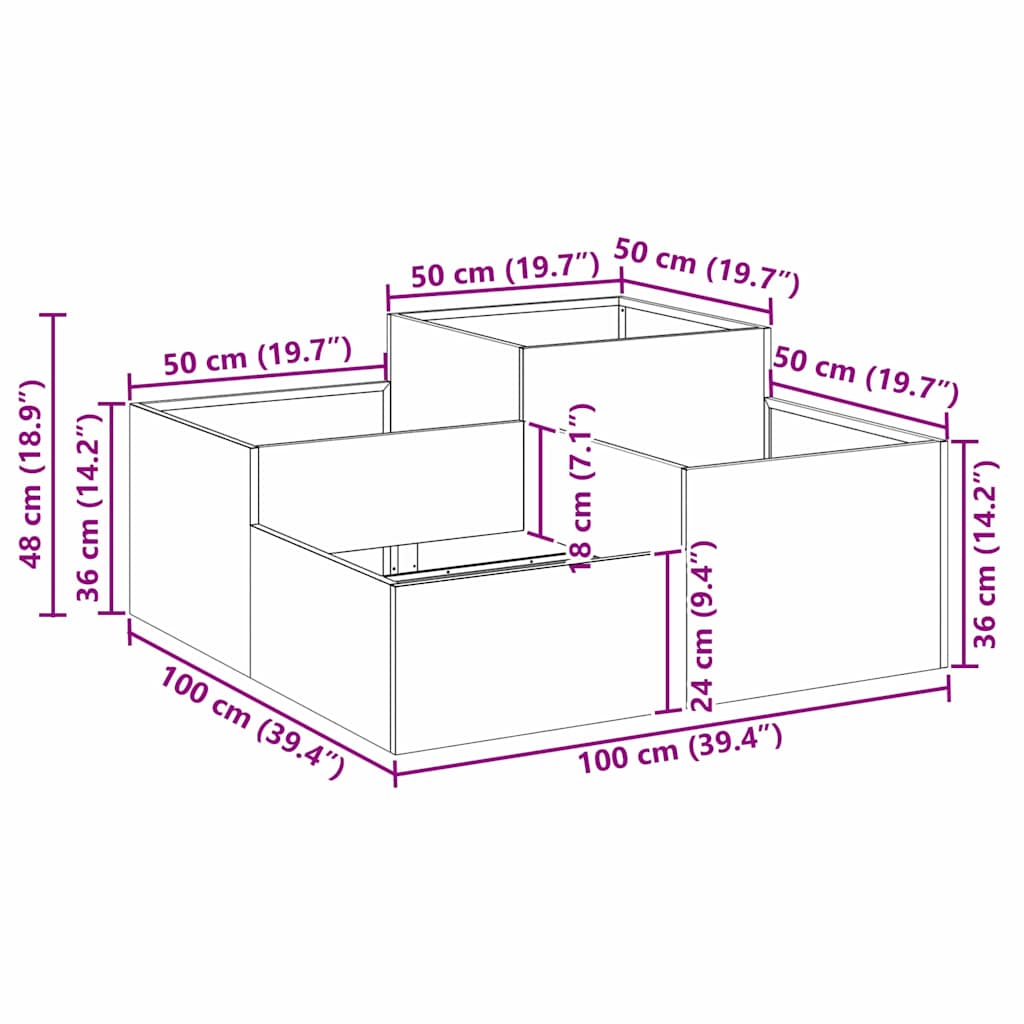 vidaXL Gartenblumentopf Silber 100 x 100 x 48 cm Verzinkter Stahl