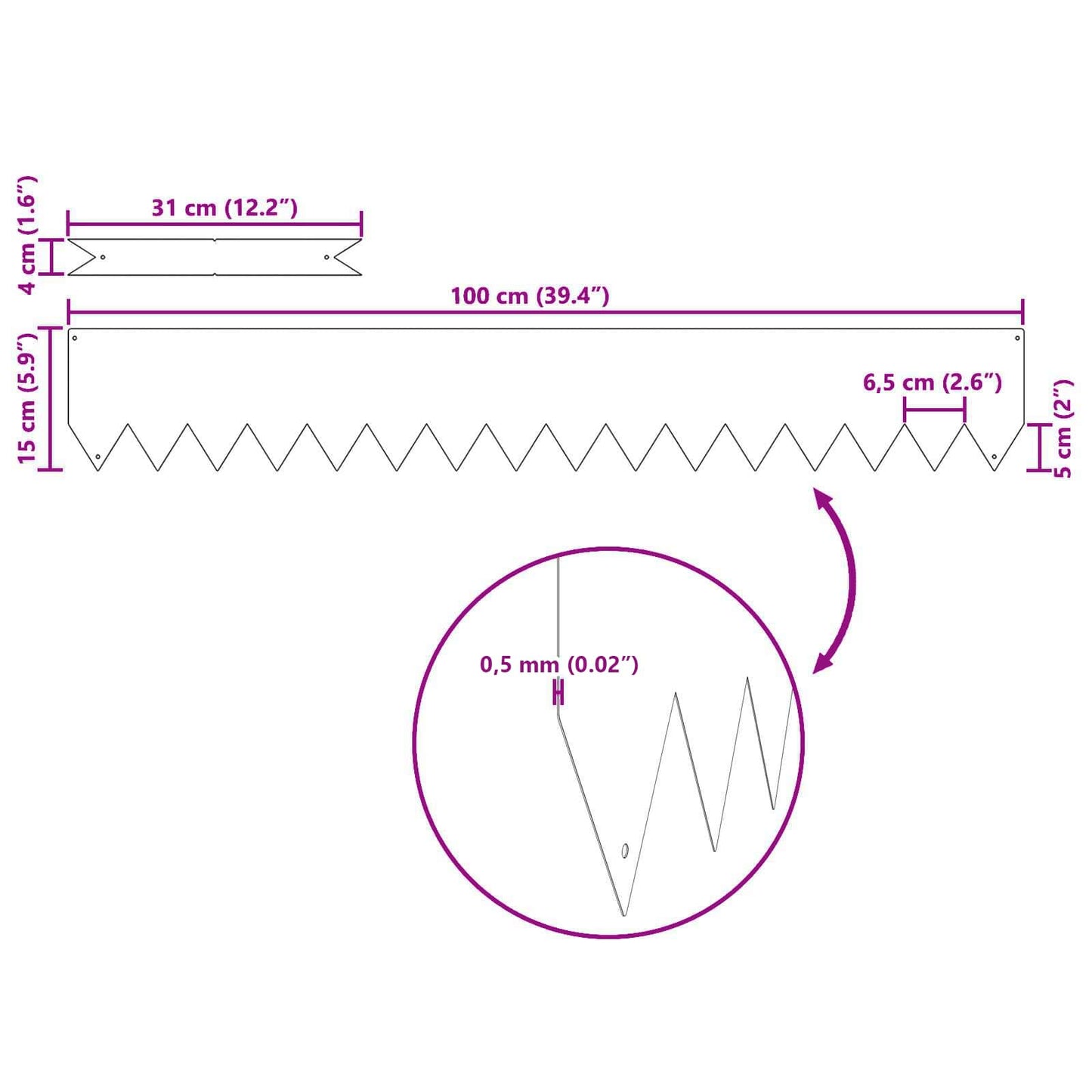 Raseneinfassung 30 pcs Weiß 100 x 0,05 x 20 cm