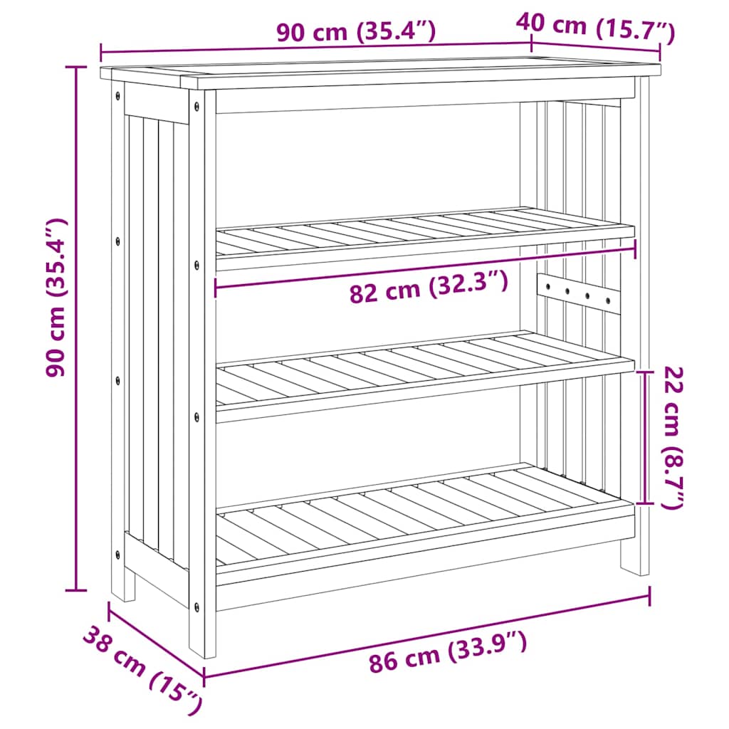 vidaXL Garten-Schrank mit Regal Natur 90 x 40 x 90cm Massivholz Akazie