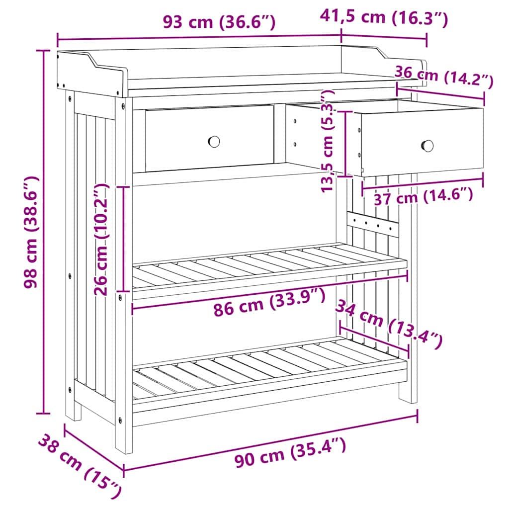 vidaXL Garten-Schrank Natur 93 x 41,5 x 98 cm Massivholz Akazie