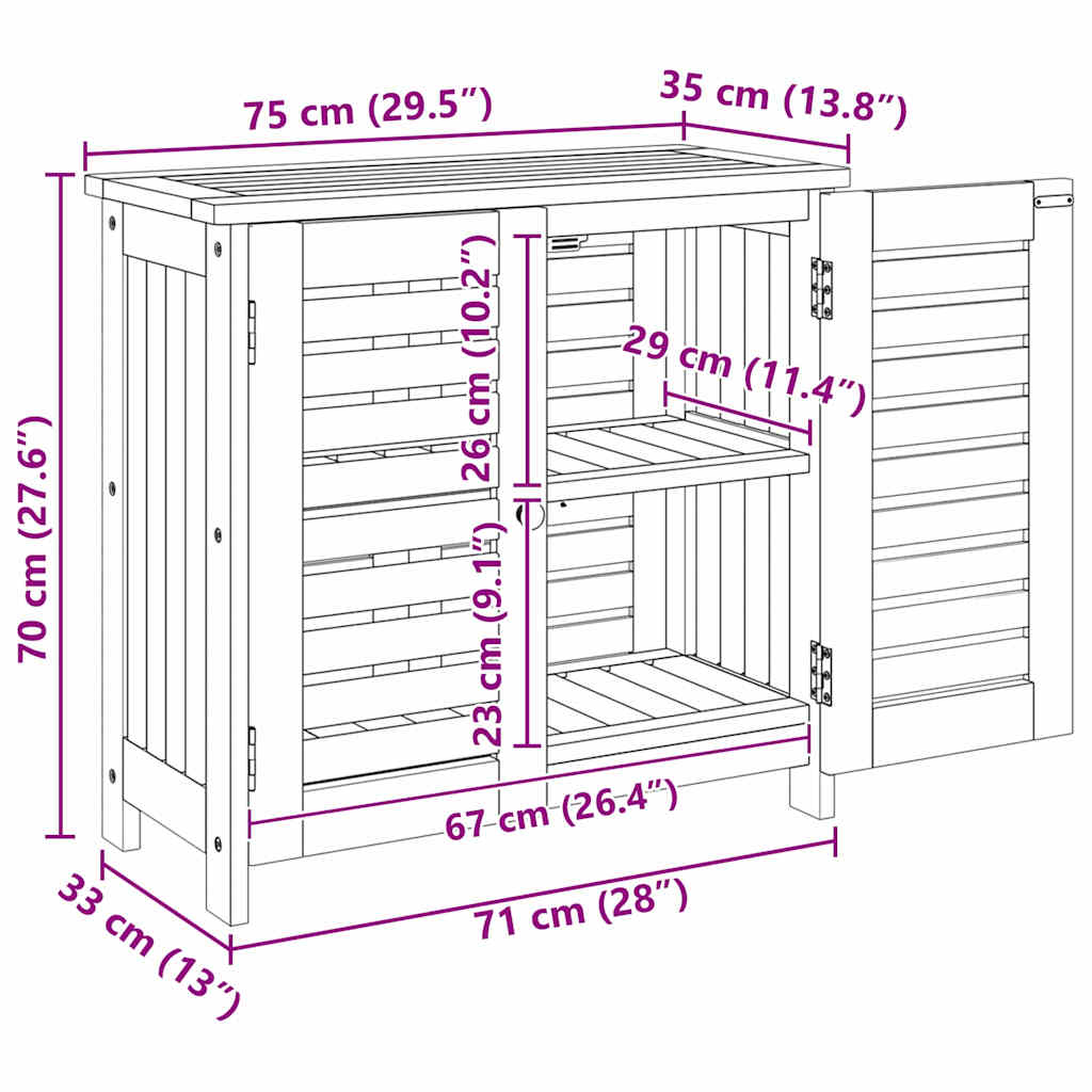 vidaXL Garten-Schrank mit Regal Natur 75 x 35 x 70cm Massivholz Akazie