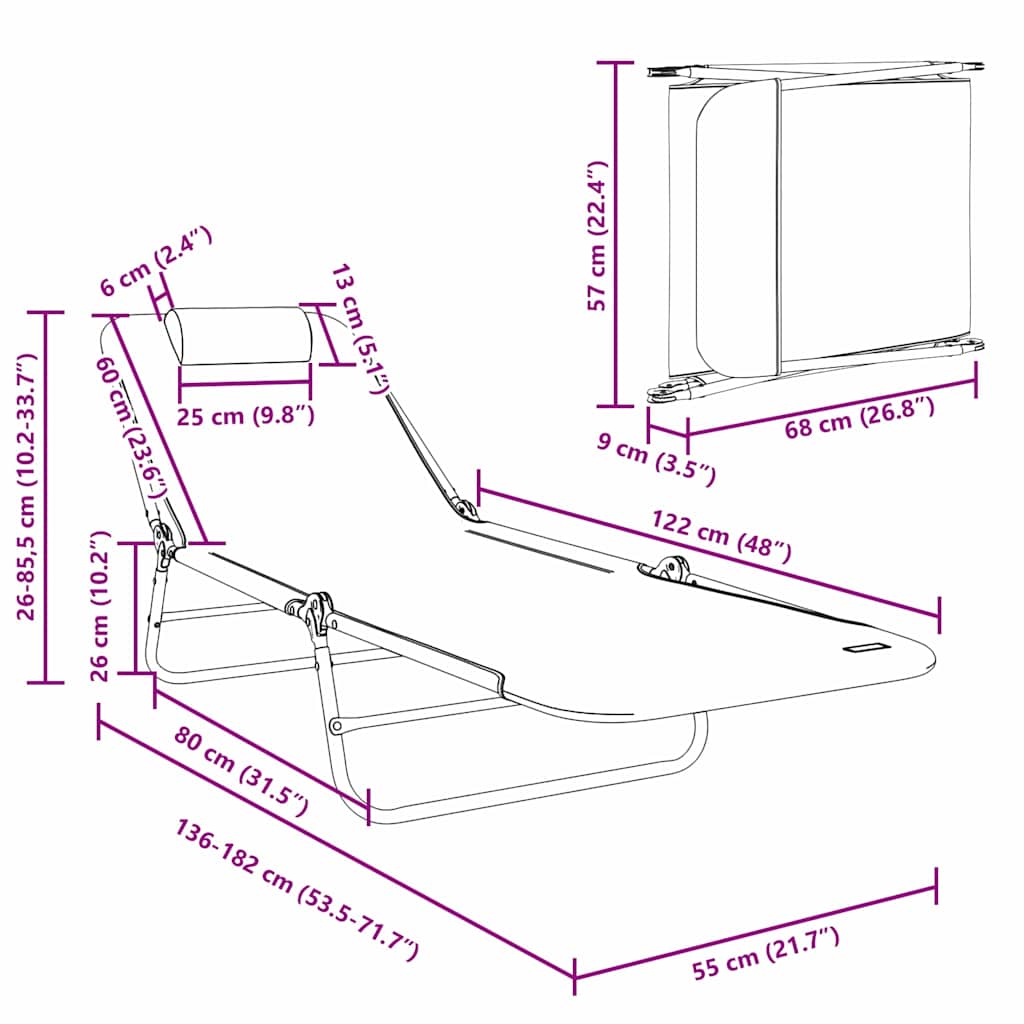 Klappbare Sonnenliege Marineblau 182 x 55 x 85,5 cm Textilene