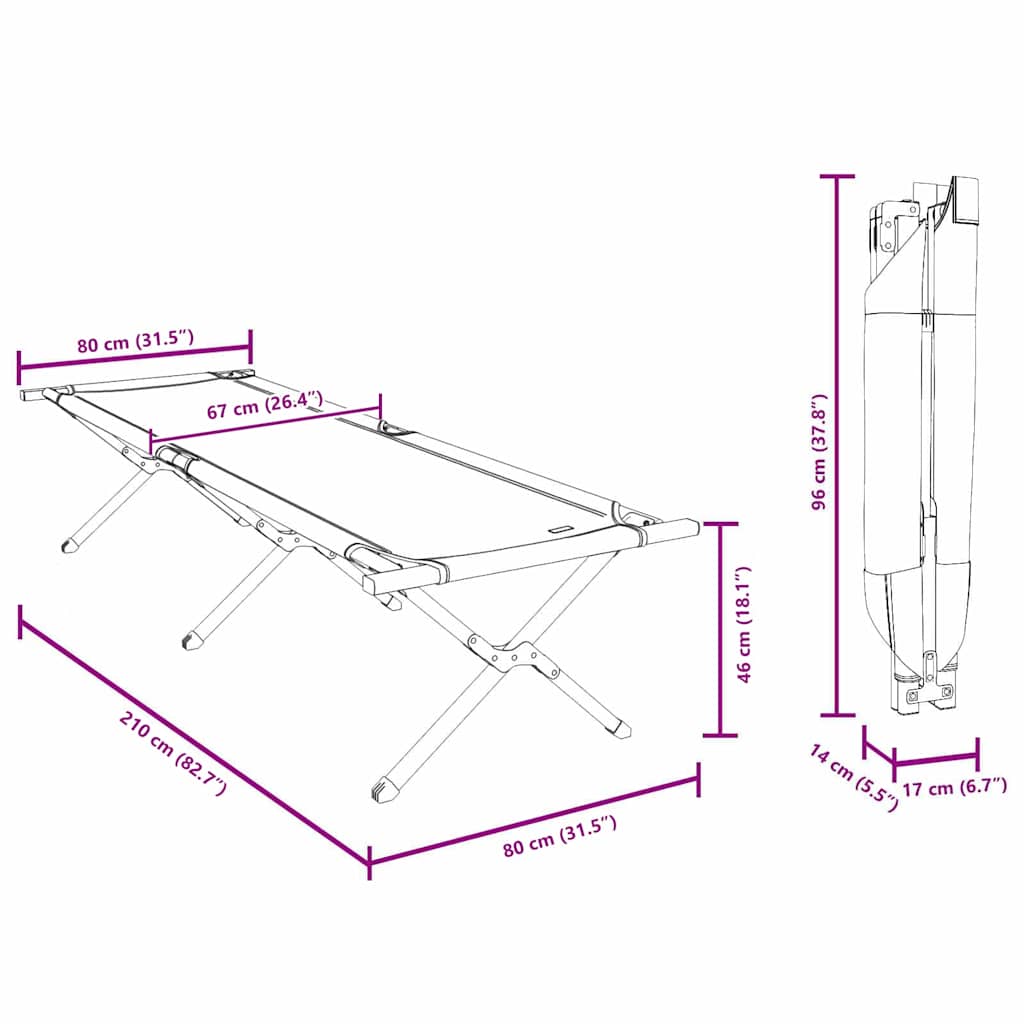 Klapp Schlafbett fürs Camping Grün 210 x 80 x 46 cm