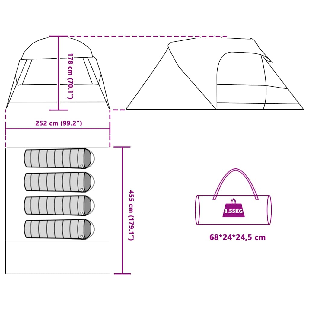 Dome Zelt für 4 Personen mit Dach Grün 455 x 252 x 178 cm