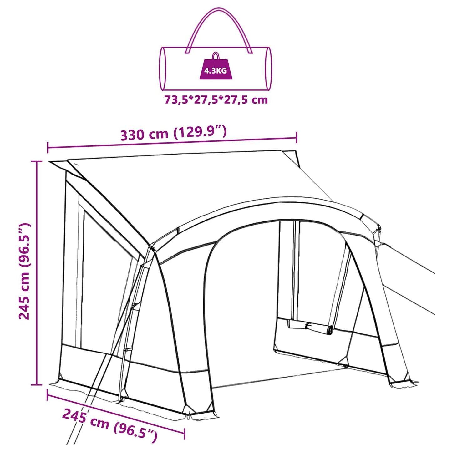 vidaXL Caravan Zelt mit Dach mit Speicher Blau 252 x 245 x 245 cm
