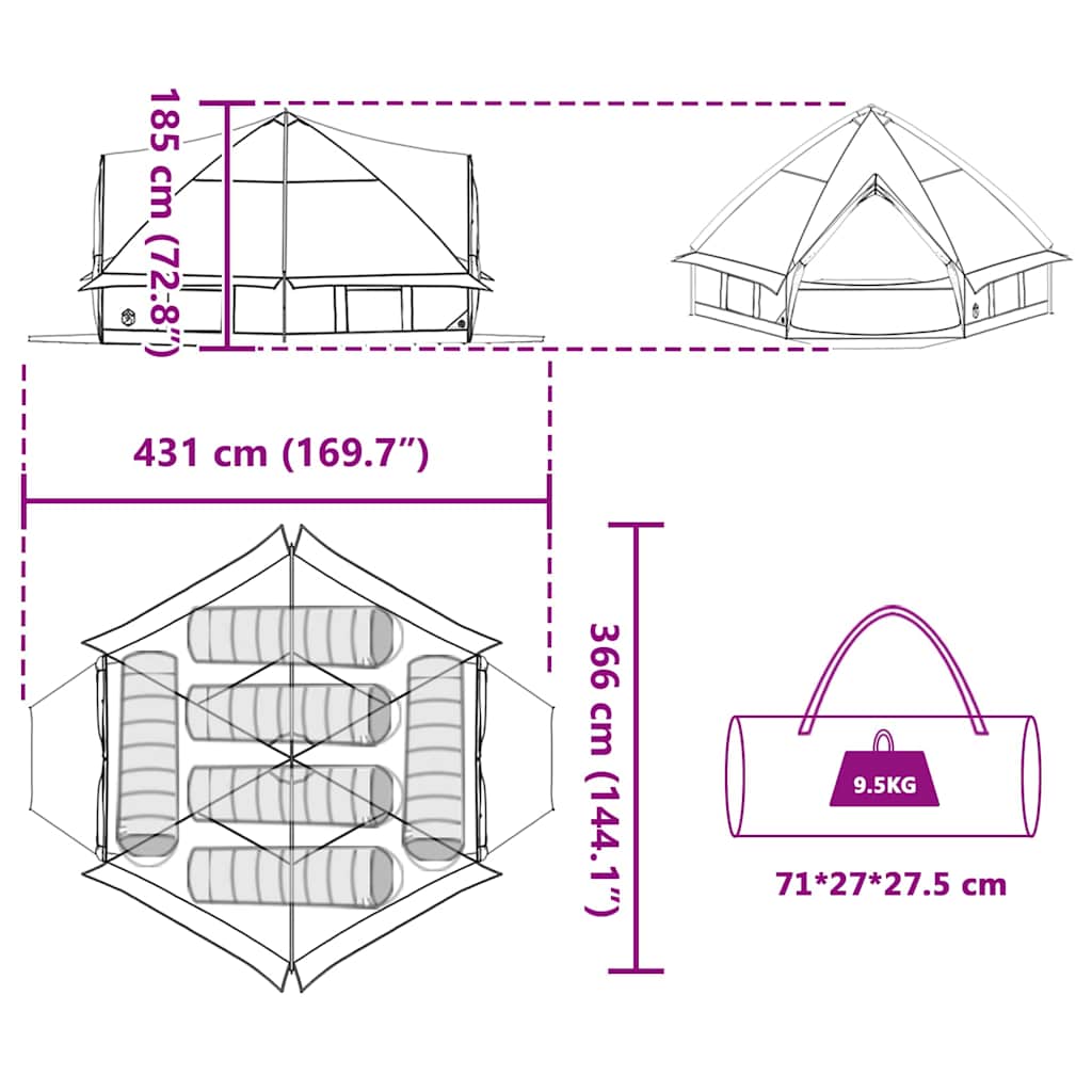 vidaXL Teepee Zelt mit Dach Grau und Orange 490 x 410 x 210 cm