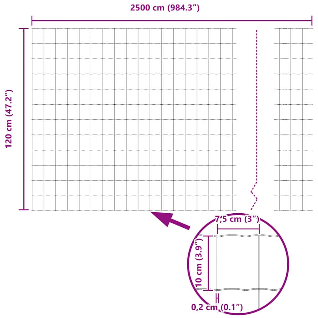 vidaXL Eurozaun 1,2 x 25 m PVC-beschichtetes Eisen