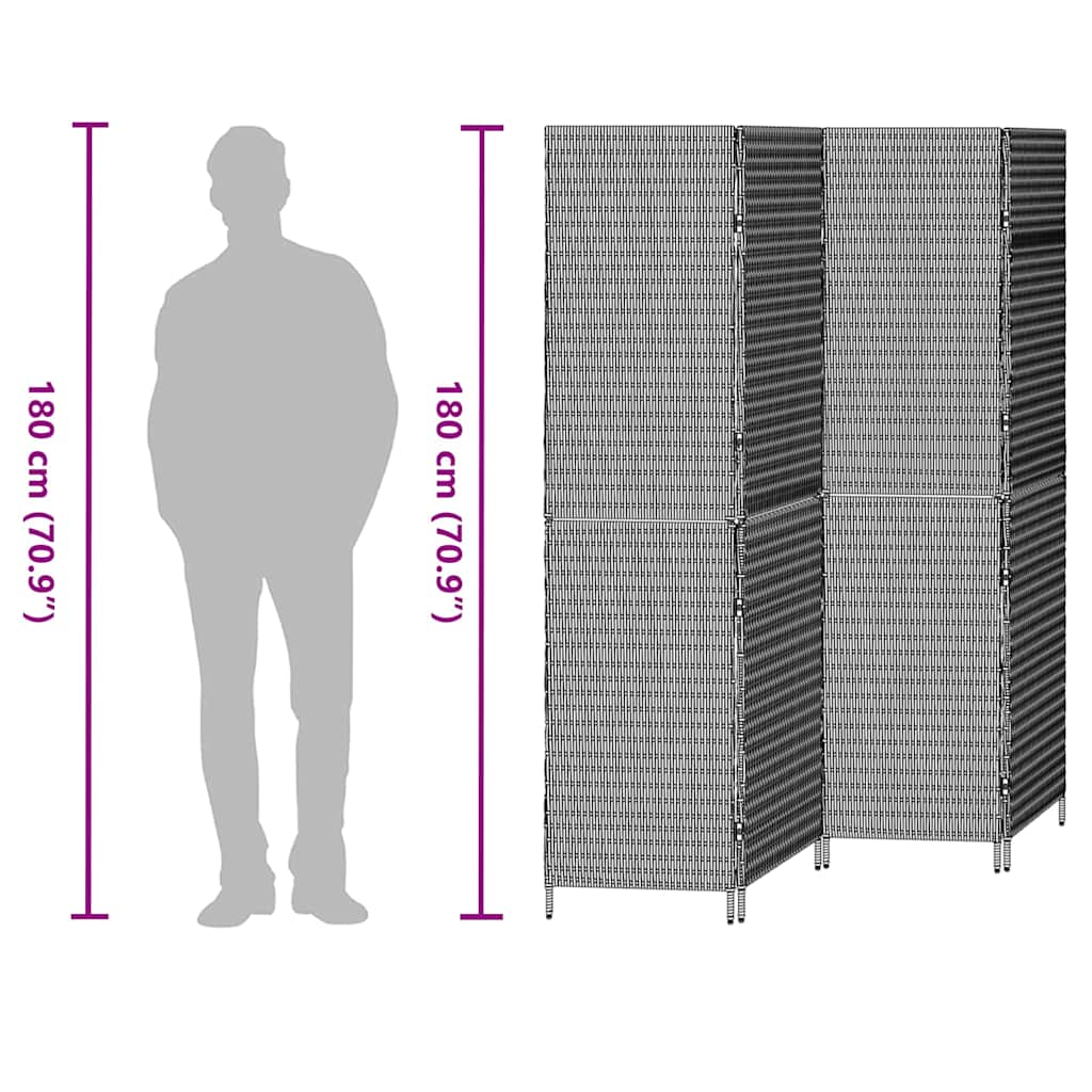 Raumteiler Schwarz 195 x 180 cm Poly-Rattan