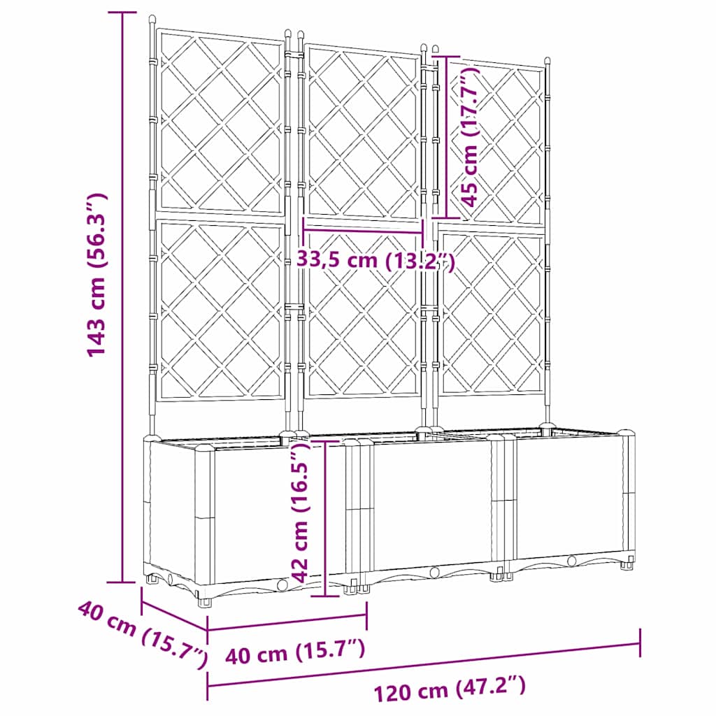 vidaXL Garten-Pflanzgefäß 3 pcs Schwarz 120 x 40 x 143 cm Stahl