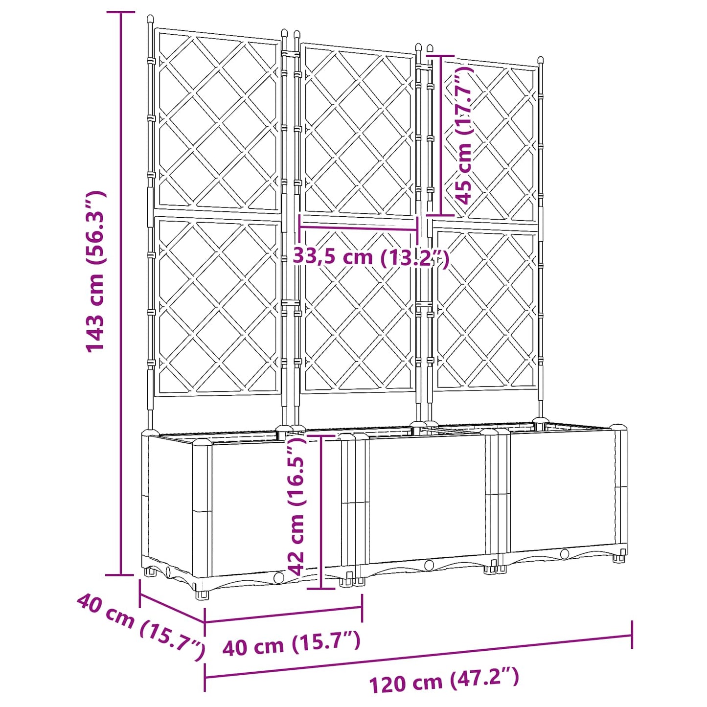 vidaXL Garten-Pflanzgefäß 3 pcs Grau 120 x 40 x 143 cm Stahl