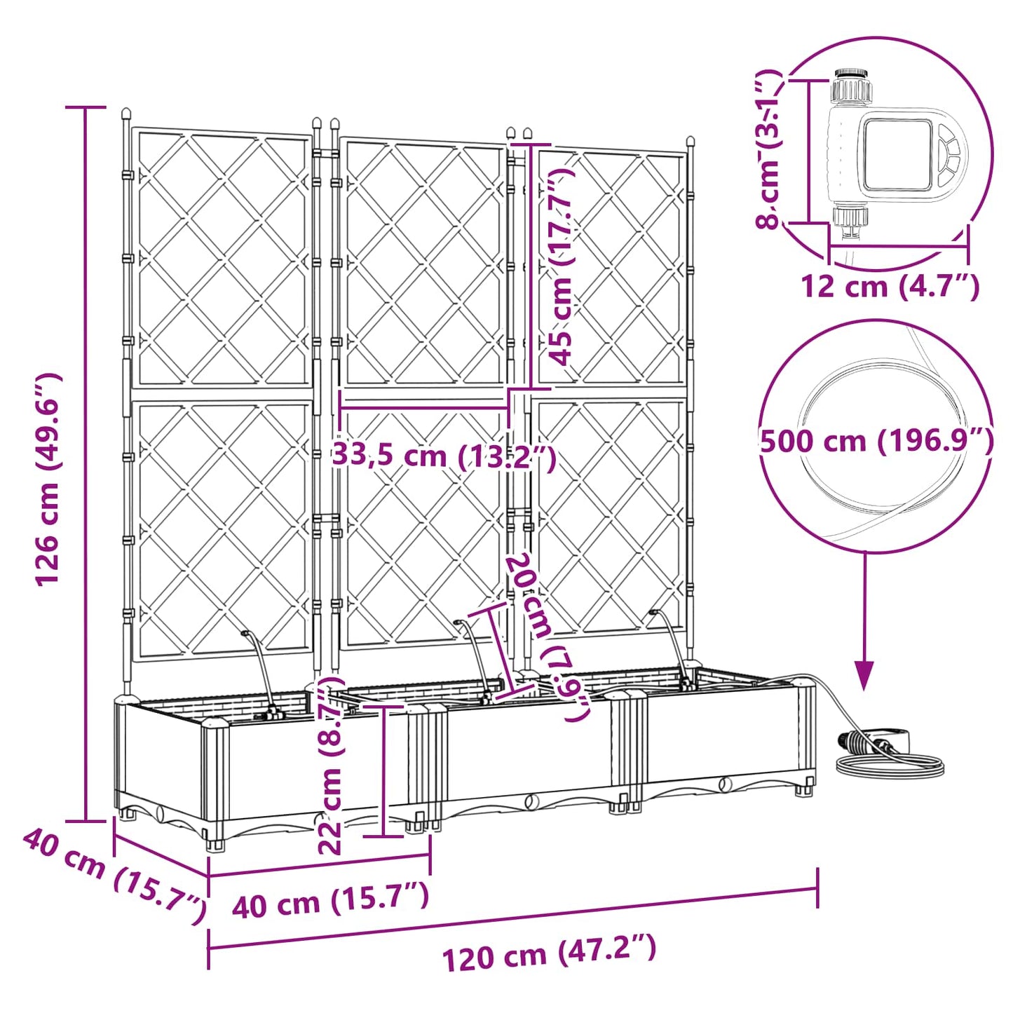 vidaXL Jardinière de jardin 3 pcs Gris 120 x 120 x 142 cm Acier