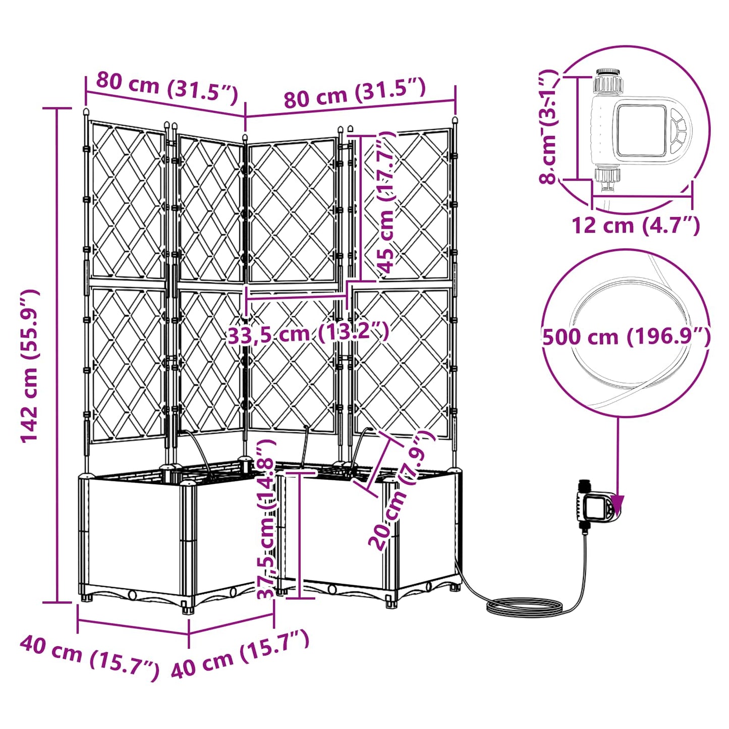 vidaXL Jardinière de jardin 3 pcs Gris 120 x 120 x 142 cm Acier