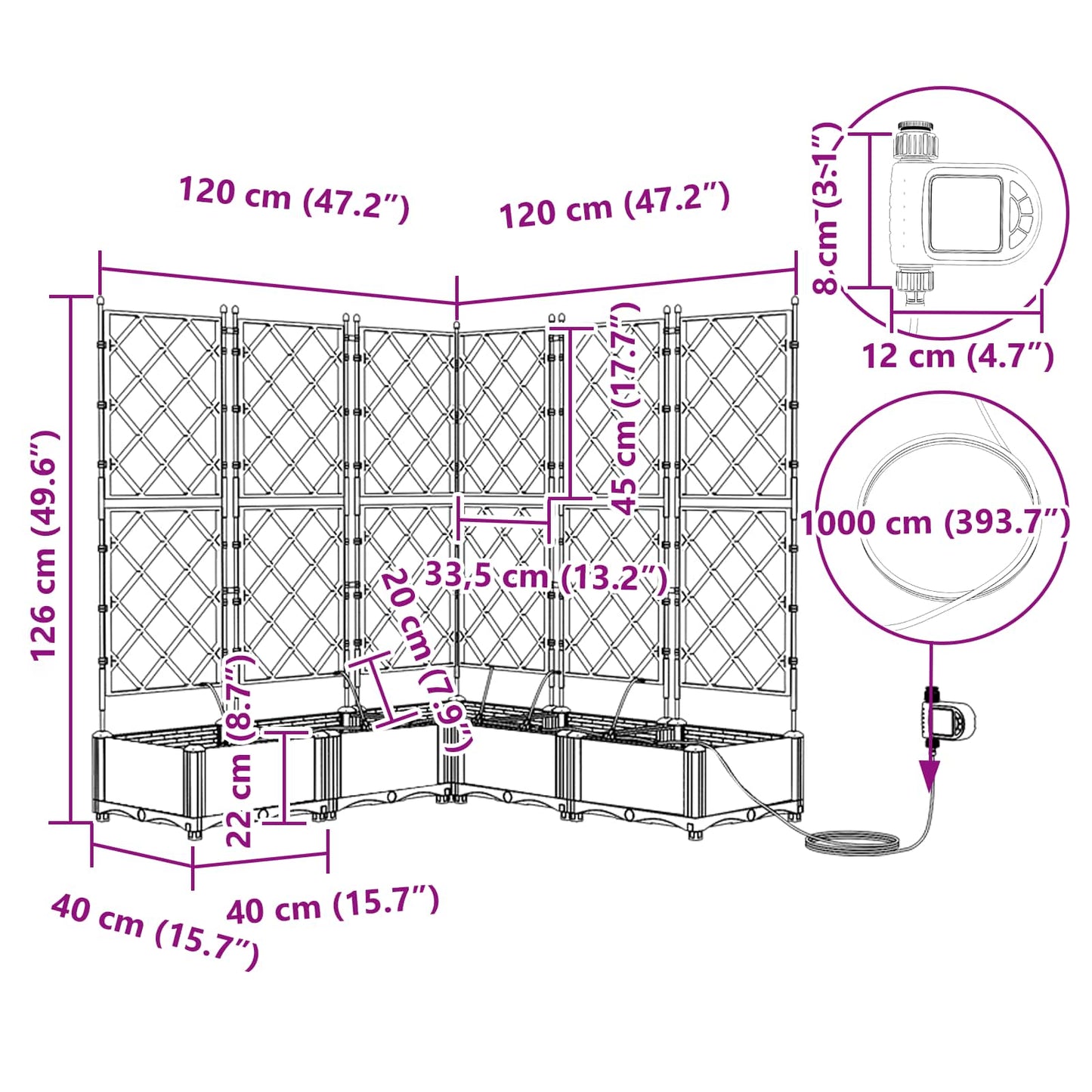 vidaXL Jardinière surélevée 5 pcs Gris 120 x 120 x 142 cm Acier