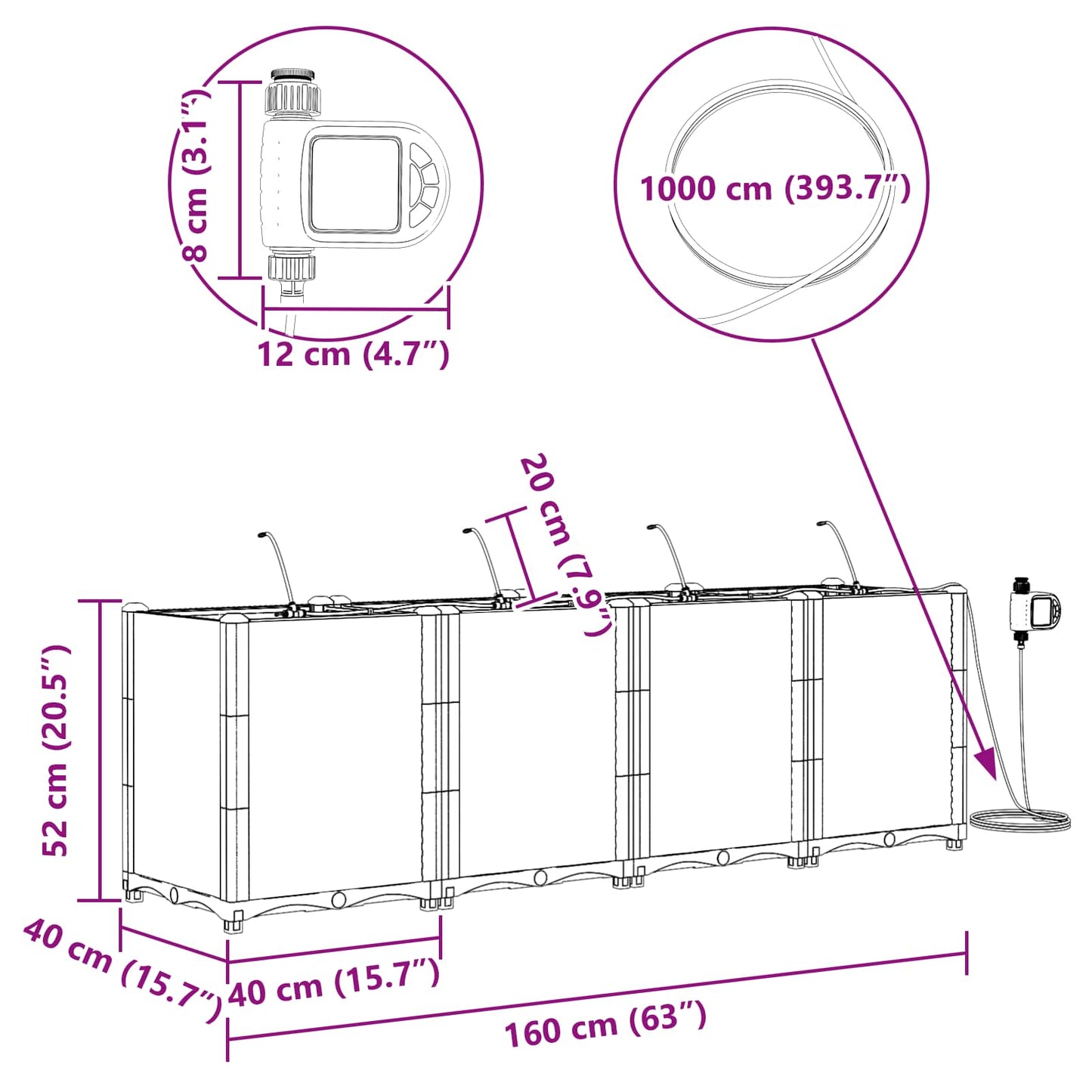 vidaXL Garten-Pflanzgefäß 4 pcs Grau 120 x 120 x 142 cm Stahl