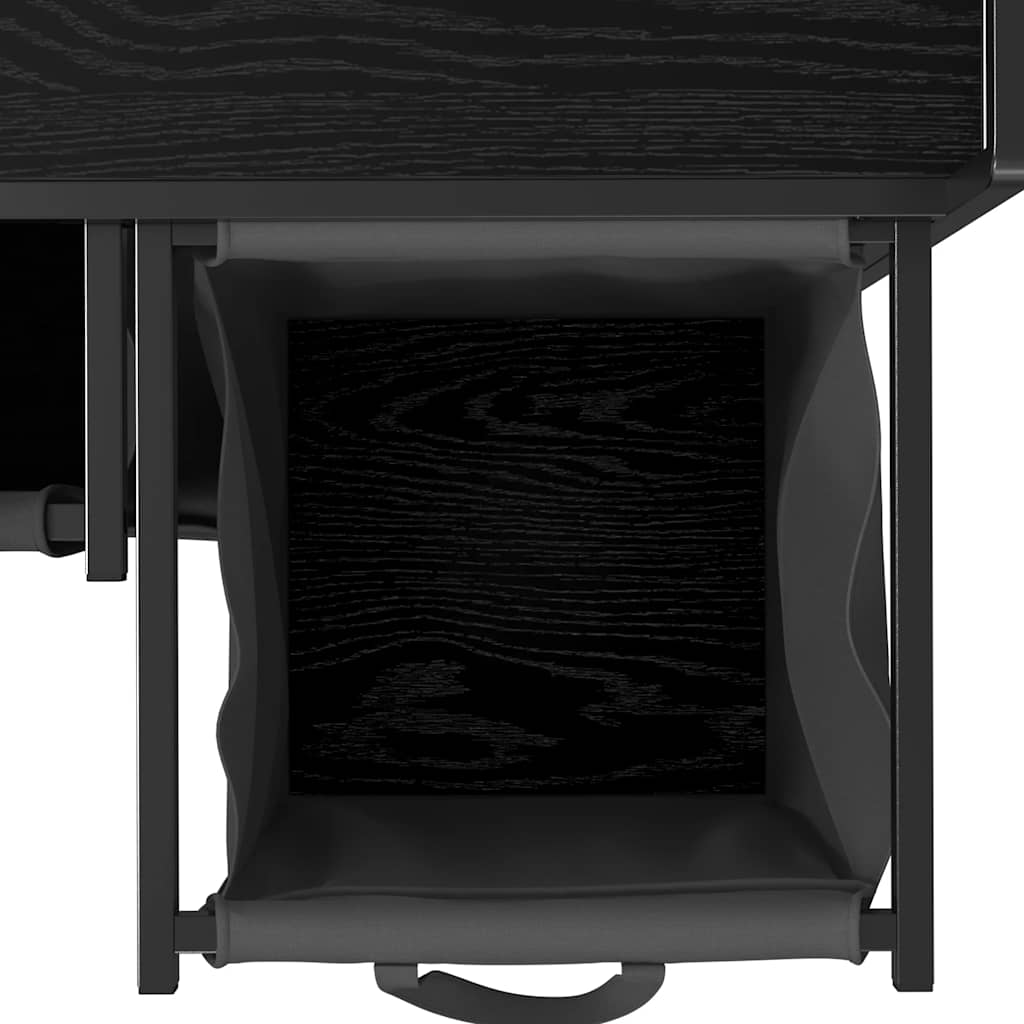 Wäschekorb 2 Fächer mit Rädern Schwarze Eiche