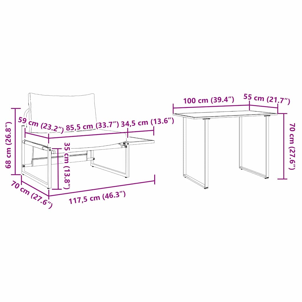 Outdoor-Stahl-Sitzmöbel 2 pcs Taupe Stahl