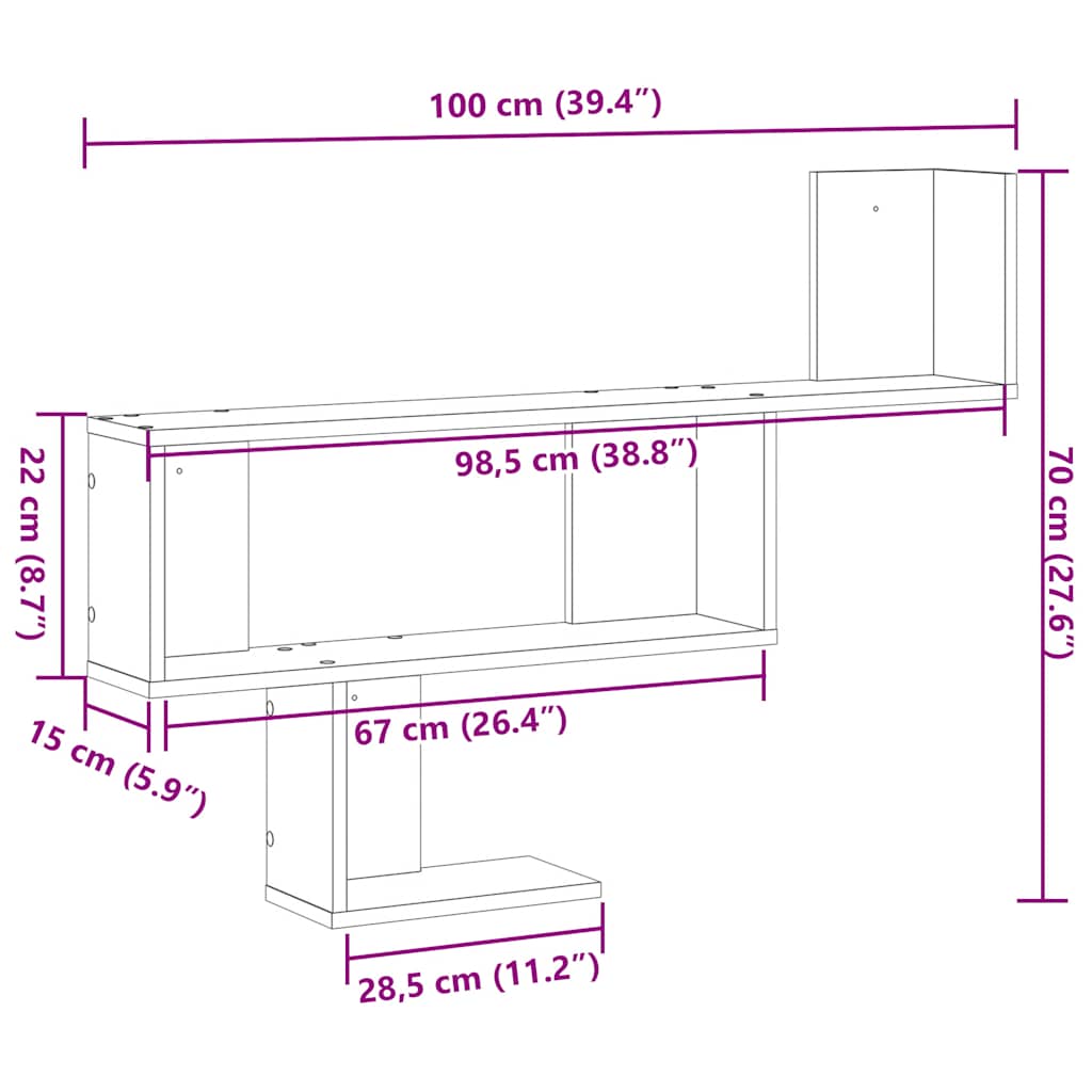 vidaXL Étagère murale Noir aspect chêne 100x15x70 cm Bois d'ingénierie