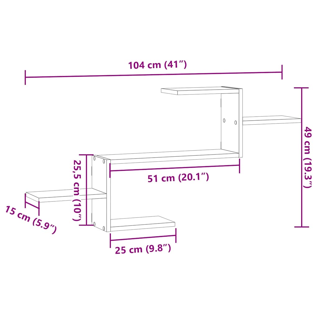 vidaXL Wandregal Schwarz Eichen-Optik 104x15x49 cm Holzwerkstoff
