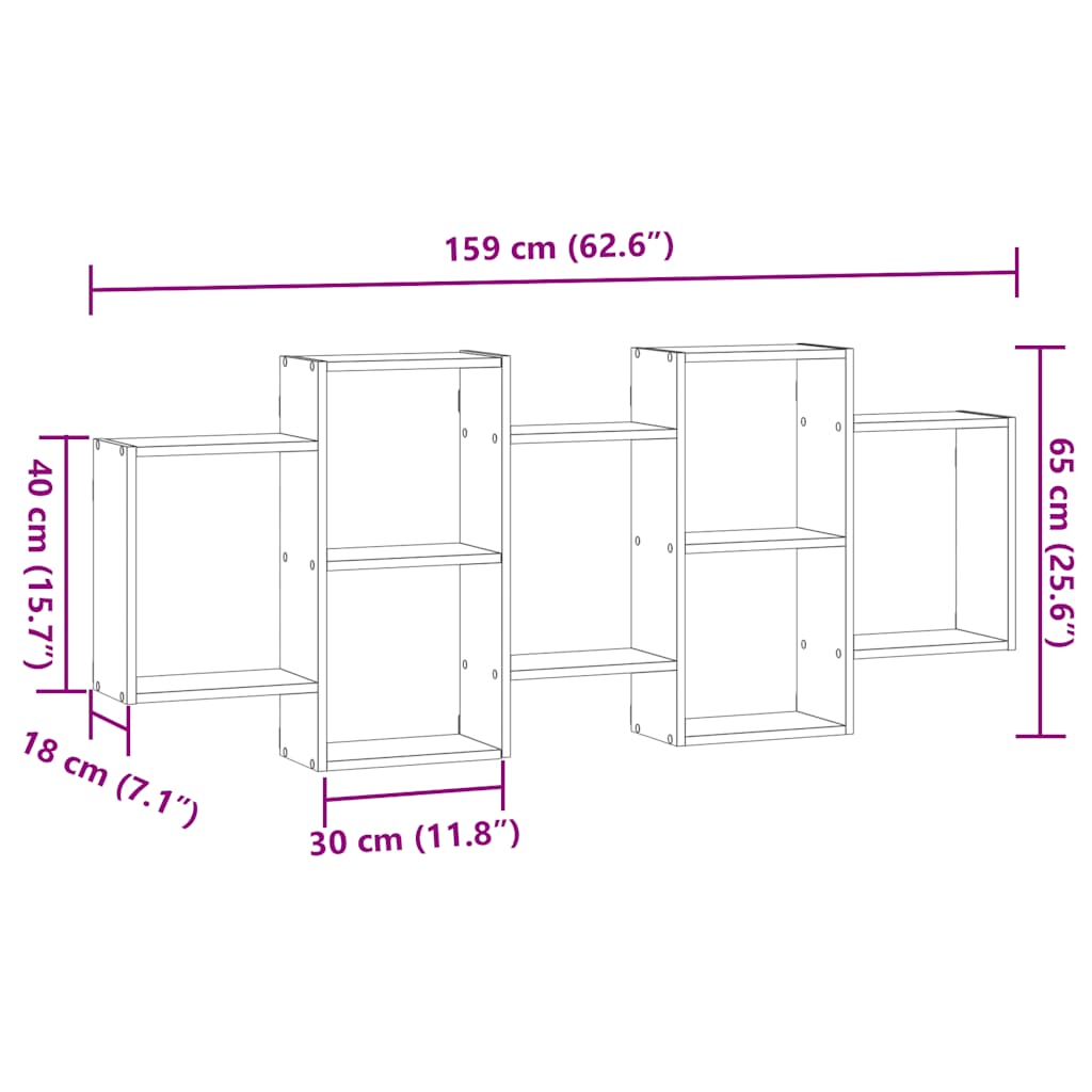 vidaXL Wandregal Schwarz Eichen-Optik 159x18x65 cm Holzwerkstoff