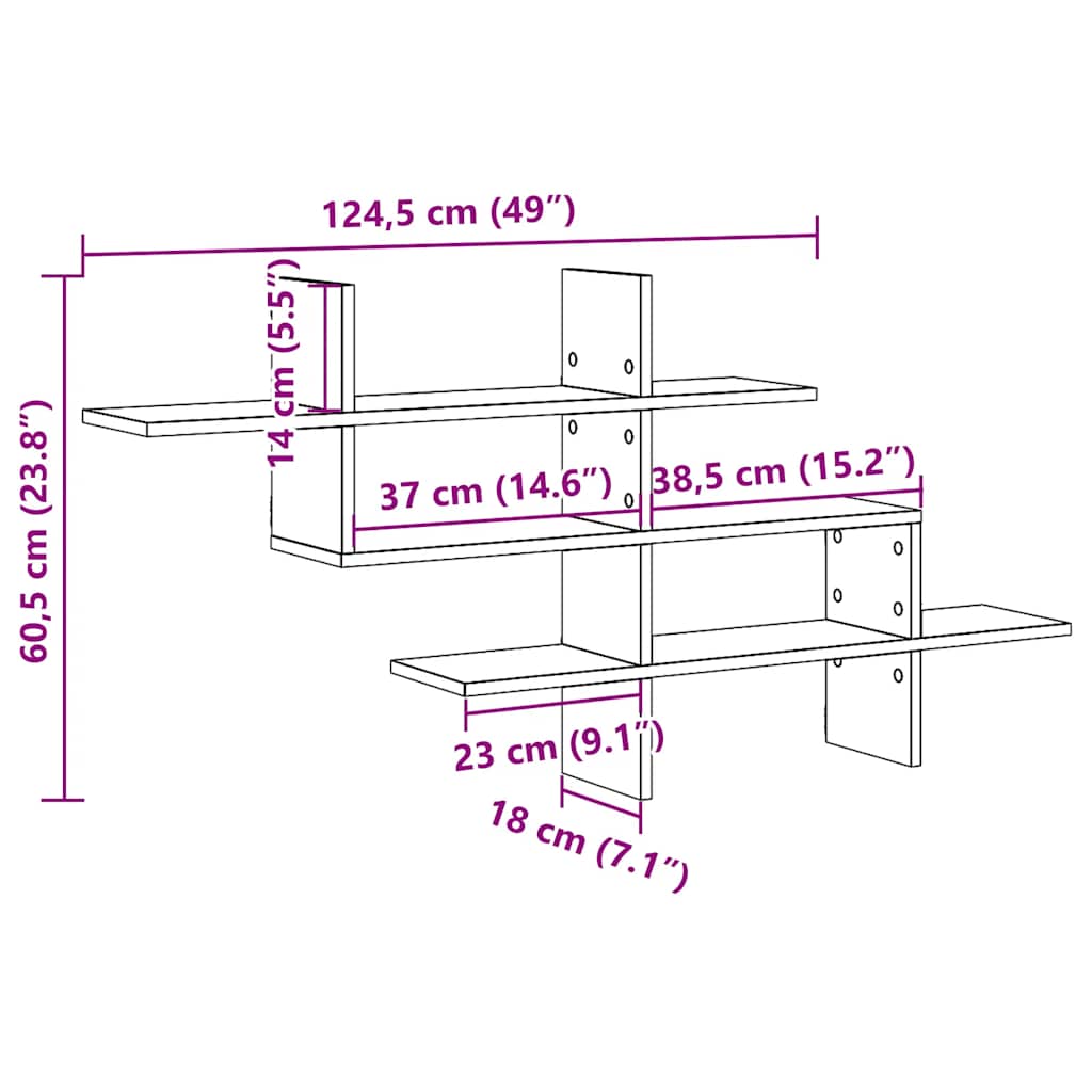vidaXL Étagère murale aspect chêne noir 124,5x18x60,5 cm bois d'ingénierie
