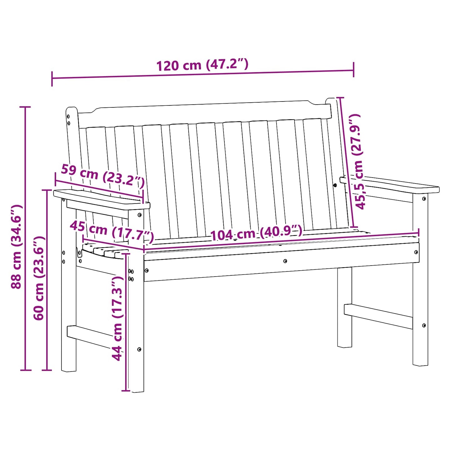 vidaXL Gartenbank Hellgrau 120 x 59 x 88 cm HDPE
