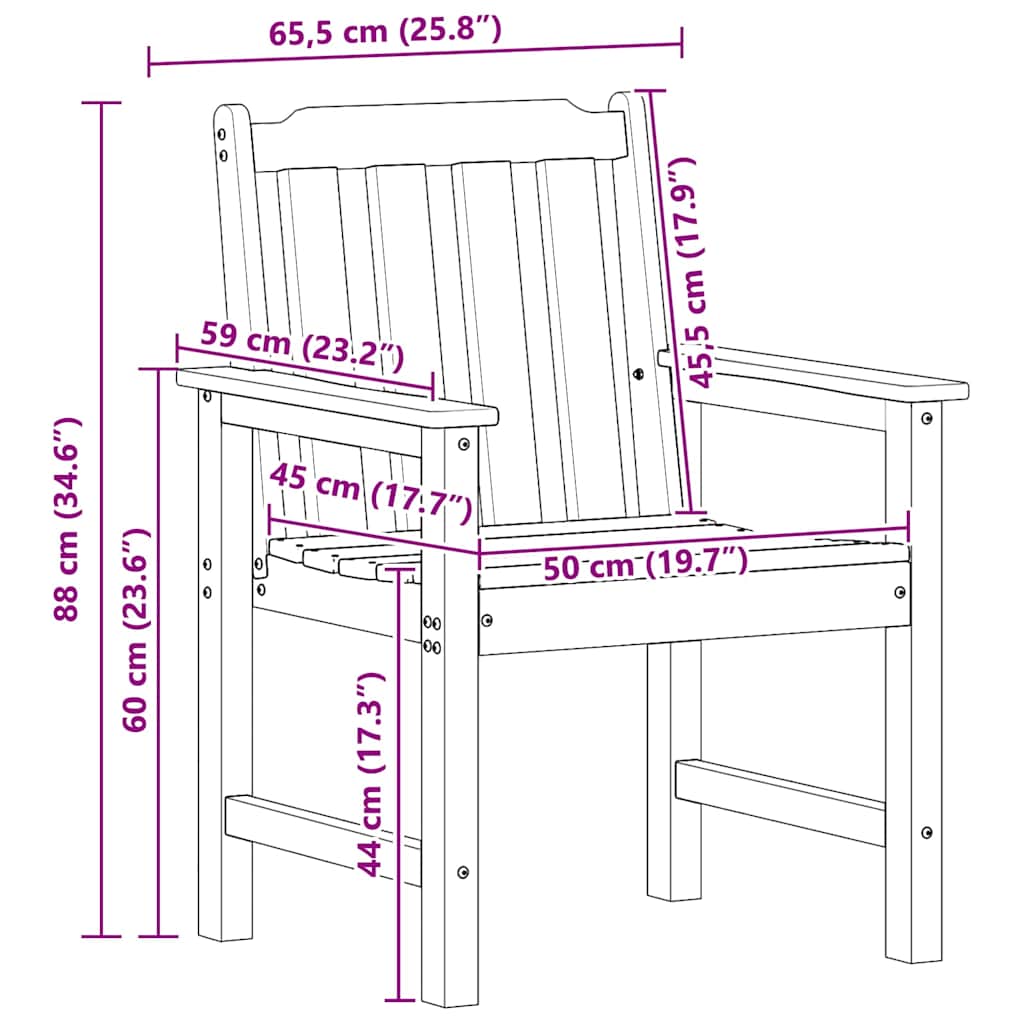 vidaXL Garten-Esszimmerstuhl 2 pcs Hellgrau 65,5 x 59 x 88 cm HDPE