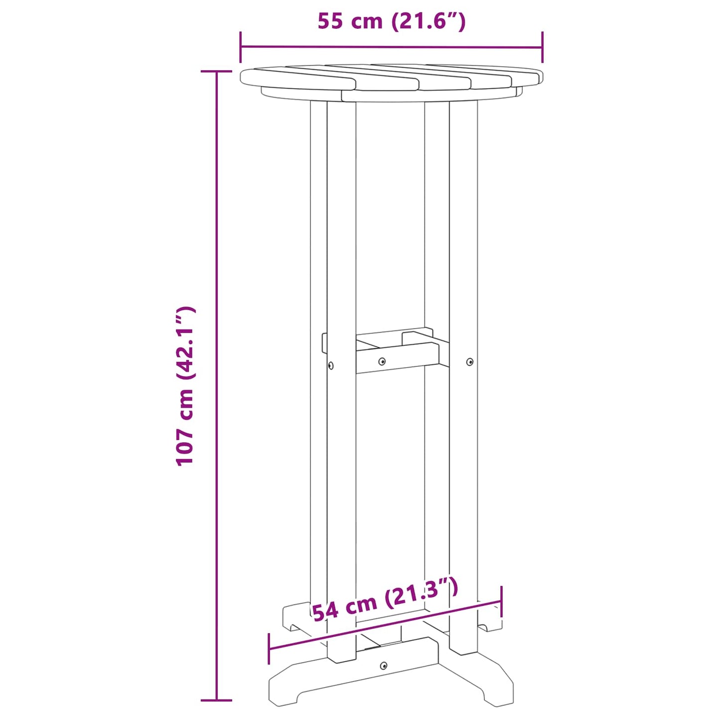 vidaXL Bartisch Schwarz 55 x 55 x 107 cm Polyethylen