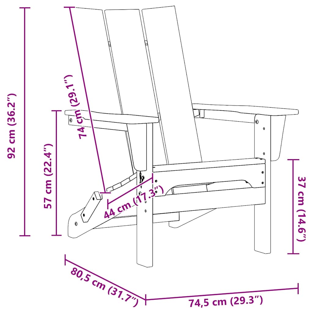 vidaXL Klappbarer Adirondack-Stuhl Schwarz 80,5 x 74,5 x 92 cm HDPE